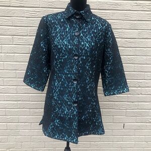 Shana K Turquoise with Black Lace Overlay Long Jacket Size L